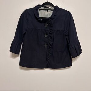 J Crew Fiona Navy  Blue Refined Canvas Cotton Ruffle 3/4 Sleeve Jacket Womens 4